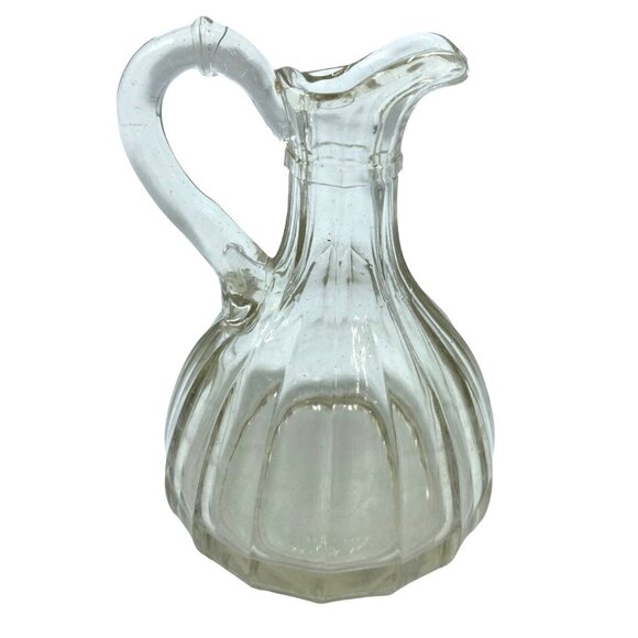 Vintage Clear Glass Ribbed Pitcher Or Cruet - Picture 3 of 8